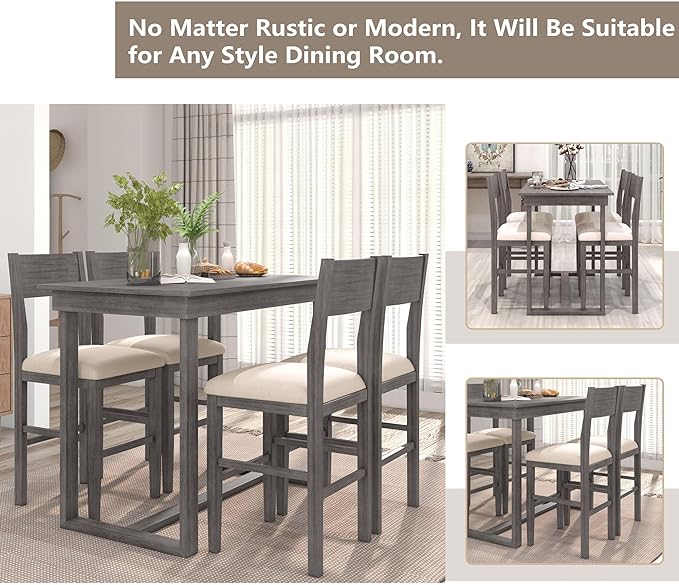Farmhouse Style Counter Height Minimalism 1 Rectangular Chairs, Easy Clean & Assembly, Room, Kitchen, Small Place, 5 Piece Dining Table Set, Gray 4 - LeafyLoom