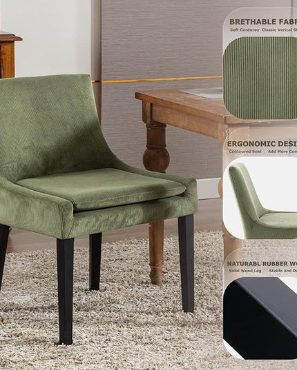 COLAMY Modern Dining Chairs Set of 6, Upholstered Corduroy Accent Side Chairs with Mid Back and Wood Legs for Living Room/Dining Room- Light Green - LeafyLoom