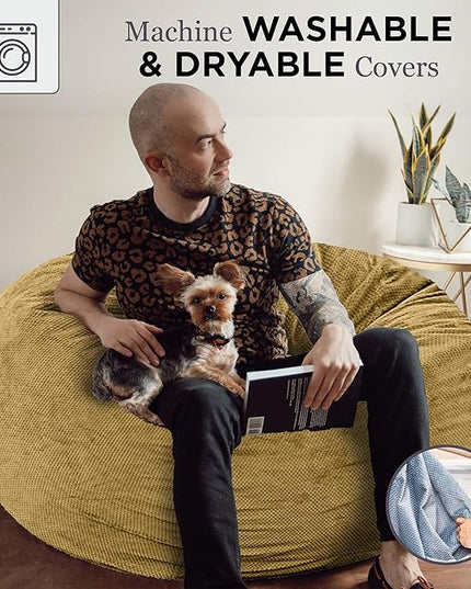 CordaRoy's Chenille Bean Bag Chair, Convertible Chair Folds from Bean Bag to Lounger, As Seen on Shark Tank, Tan - Queen Size - LeafyLoom