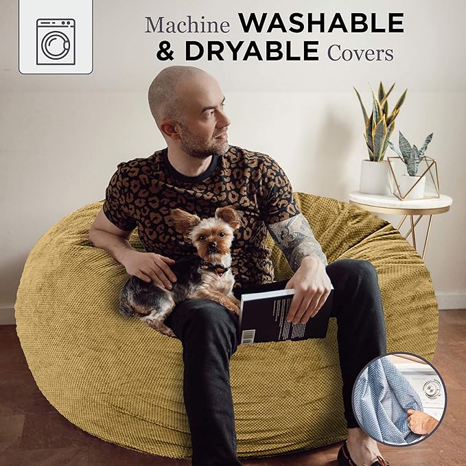 CordaRoy's Chenille Bean Bag Chair, Convertible Chair Folds from Bean Bag to Lounger, As Seen on Shark Tank, Tan - Queen Size - LeafyLoom