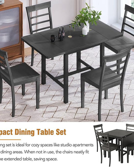 NicBex Dining Table Set for 4 Kitchen Table Set 5-Piece Wood Square Drop Leaf Breakfast Nook Extendable Dining Table Set with 4 Ladder Back Chairs for Small Places, Gray - LeafyLoom