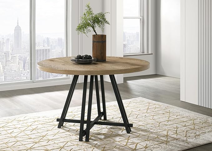 NicBex 47Inch Round Dining Table,Mid-Century Kitchen Table with Metal Leg Frame and Cross Base Leg for 2 to 4,Leisure Coffee Table for Kitchen,Small Space,Meeting Room and Living Room,Space-Saving,Oak - LeafyLoom