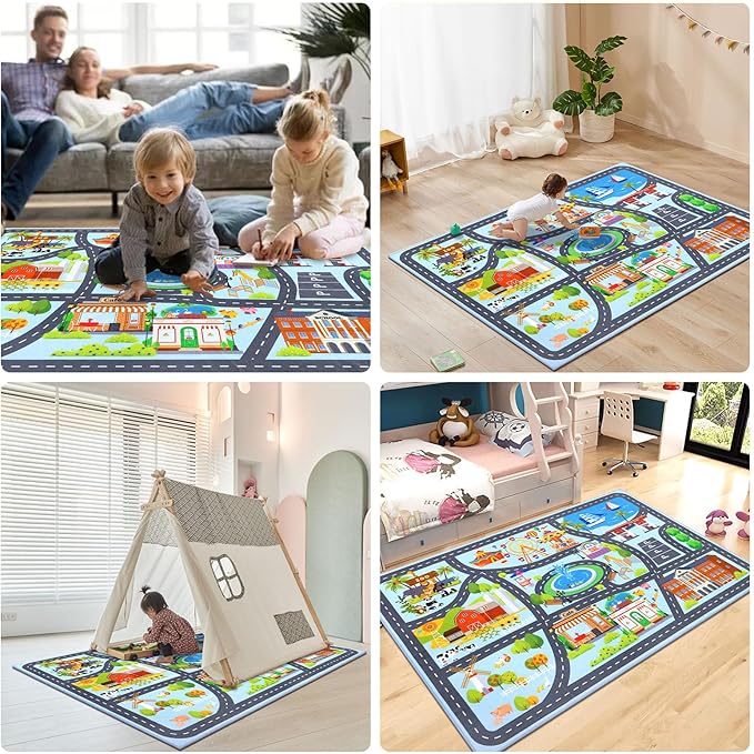 HEBE Kids Play Rug 3'4"x5' ABC Alphabet Numbers Shapes Educational Kid Area Rug Washable Baby Crawling Mat Non Slip Kid Play Mat Carpet for Girl Boy Bedroom Playroom - LeafyLoom