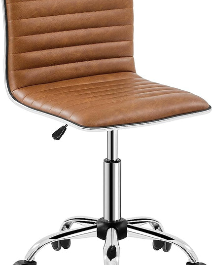 Yaheetech Low Back PU Leather Ribbed Armless Office Chair, Ergonomic Swivel Computer Task Chair with Wheels for Office, Home - LeafyLoom