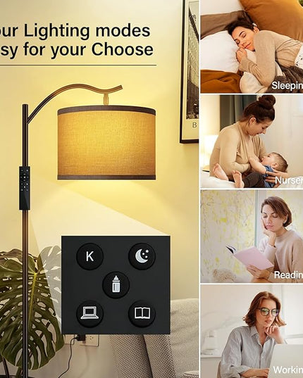BoostArea Floor Lamp for Living Room,Arc Floor Lamp with Remote Control,Stepless Dimmable Brightness & Colors Temperature 2700k-6500k,Modern Standing Lamp for Bedroom Study Room Office,Grey - LeafyLoom