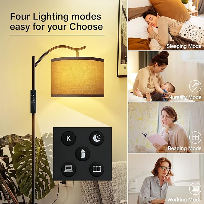 BoostArea Floor Lamp for Living Room,Arc Floor Lamp with Remote Control,Stepless Dimmable Brightness & Colors Temperature 2700k-6500k,Modern Standing Lamp for Bedroom Study Room Office,Grey - LeafyLoom