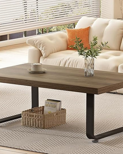 HSH Wood Coffee Table, Farmhouse Minimalist Center Table, Industrial Wooden and Metal Legs Living Room Table, Modern Simple Rectangular Cocktail Tea Table for Bedroom Home Office, Rustic Oak, 47 Inch - LeafyLoom