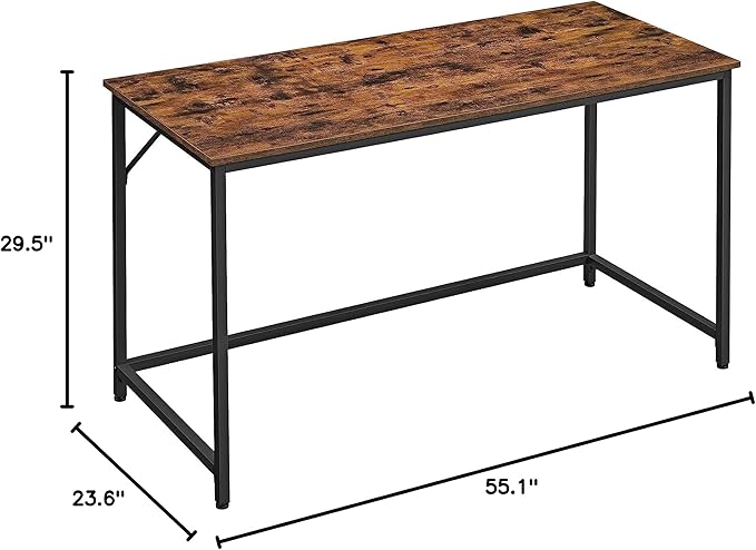 VASAGLE Computer Desk, Gaming Desk, Home Office Desk, for Small Spaces, 23.6 x 55.1 x 29.5 Inches, Industrial Style, Metal Frame, Rustic Brown and Black ULWD043B01 - LeafyLoom