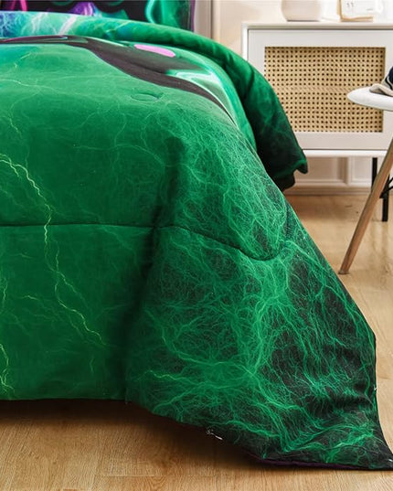 Meeting Story Gamer Gaming Bedding Sets Red Blue Lightnings Gamepad Comforter Set for Boys Games Console Action Buttons Novelty Colorful Modern Room Decor Home Quilt Set (Green-Purple, Full) - LeafyLoom