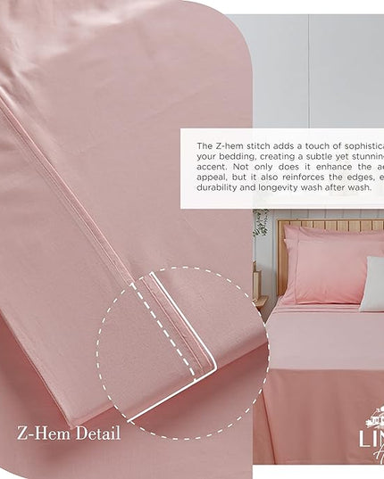 100% Cotton Percale Sheets California King Size, English Rose, Deep Pocket, 4 Pieces Sheet Set - 1 Flat, 1 Deep Pocket Fitted Sheet and 2 Pillowcases, Crisp Cool and Strong Bed Linen - LeafyLoom