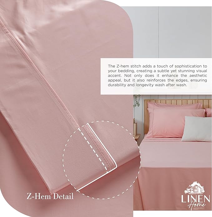 100% Cotton Percale Sheets California King Size, English Rose, Deep Pocket, 4 Pieces Sheet Set - 1 Flat, 1 Deep Pocket Fitted Sheet and 2 Pillowcases, Crisp Cool and Strong Bed Linen - LeafyLoom
