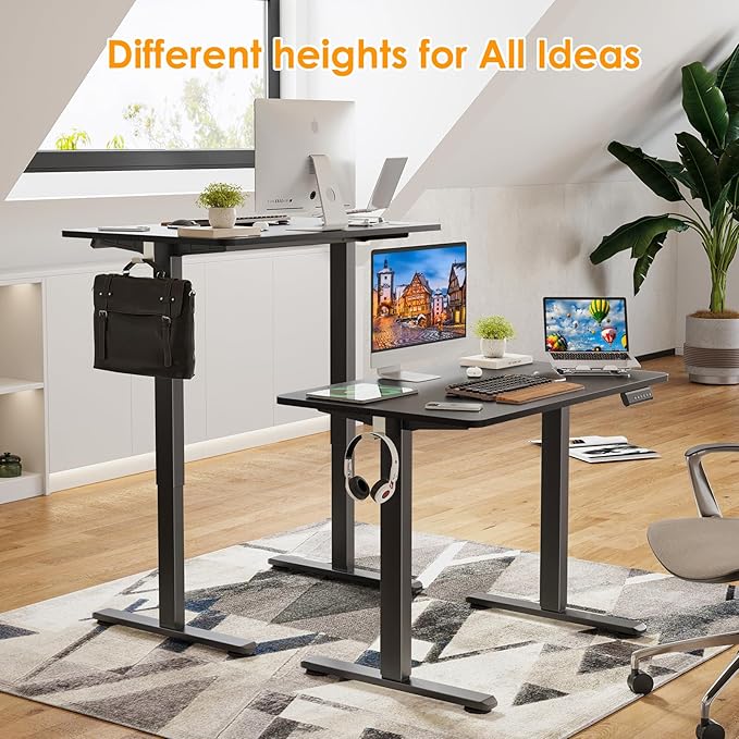 STARY Electric Adjustable Height Sit Stand Home Office Desk with Splice Board, 40x24, Black Desktop/Black Frame - LeafyLoom