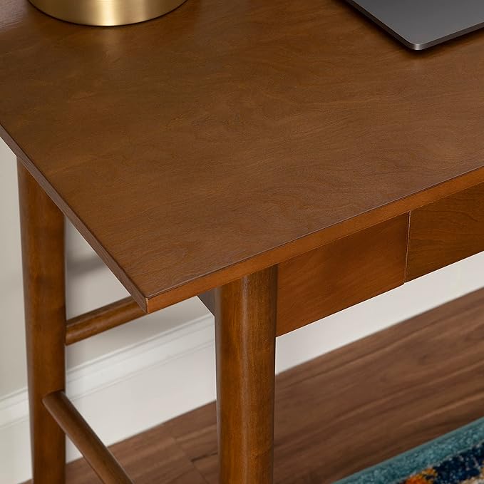 Linon Melissa Mid-Century Walnut Desk, 42" W x 19" D x 30" H - LeafyLoom