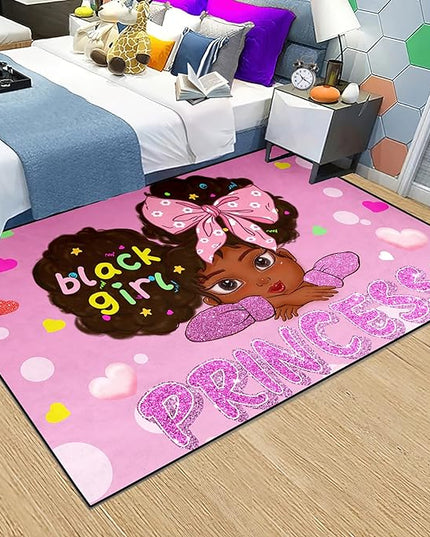African American Rugs for Girls Room Black Girls Room Decor Rugs Princess Room Decor Rugs for Girls Bedroom Kids Rugs for Bedroom Girls Teen Living Room Soft Floor Mats, Pink, 3'×5' - LeafyLoom