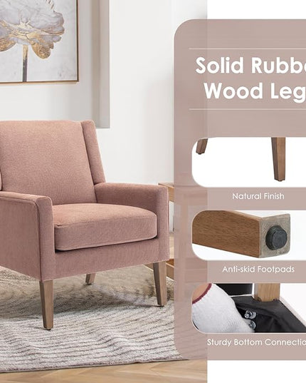 COLAMY Modern Wingback Living Room Chair, Upholstered Fabric Accent Armchair, Single Sofa chair with Lounge Seat and Wood Legs for Bedroom/Office/Reading Spaces, Pink - LeafyLoom