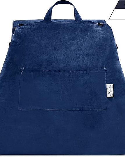 Husband Pillow XXL Cover Aspen Edition Dark Blue, Reversible Microfiber to Microsuede, Side & Back Pockets - Handle for Transport - Super Cozy Bed Rest Pillow Cover with Arms - Easy Care - LeafyLoom