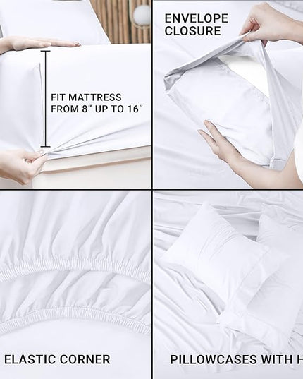 Utopia Bedding Split King Bed Sheets Set - 5 Piece Bedding - Brushed Microfiber - Shrinkage and Fade Resistant - Easy Care (Split King, White) - LeafyLoom