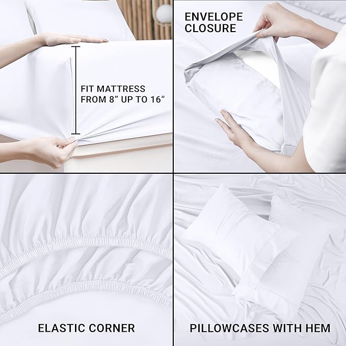 Utopia Bedding Split King Bed Sheets Set - 5 Piece Bedding - Brushed Microfiber - Shrinkage and Fade Resistant - Easy Care (Split King, White) - LeafyLoom