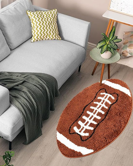 Cool Football Rug for men room decor-32"x 20" Non Slip kid Rug for Aesthetic bathroom & area rugs fun Decor Microfiber Fluffy Rug for y2k Room Decor-Cute Rug - LeafyLoom