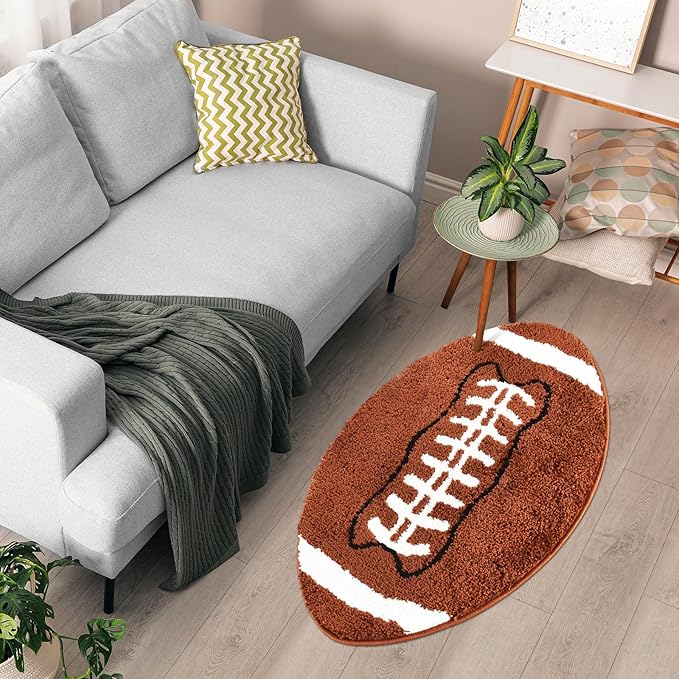 Cool Football Rug for men room decor-32"x 20" Non Slip kid Rug for Aesthetic bathroom & area rugs fun Decor Microfiber Fluffy Rug for y2k Room Decor-Cute Rug - LeafyLoom