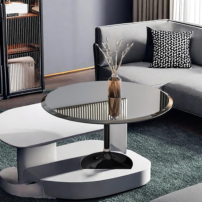 Round Tempered Glass Table Top, 32 Inch, Black Transparent - LeafyLoom