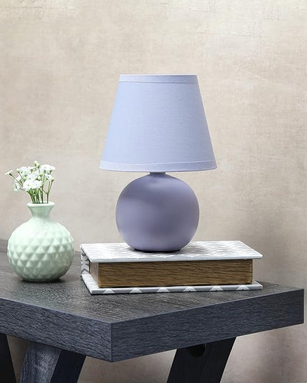 Simple Designs LT2008-PRP Mini Ceramic Globe Table Lamp with Matching Fabric Shade, Purple - LeafyLoom