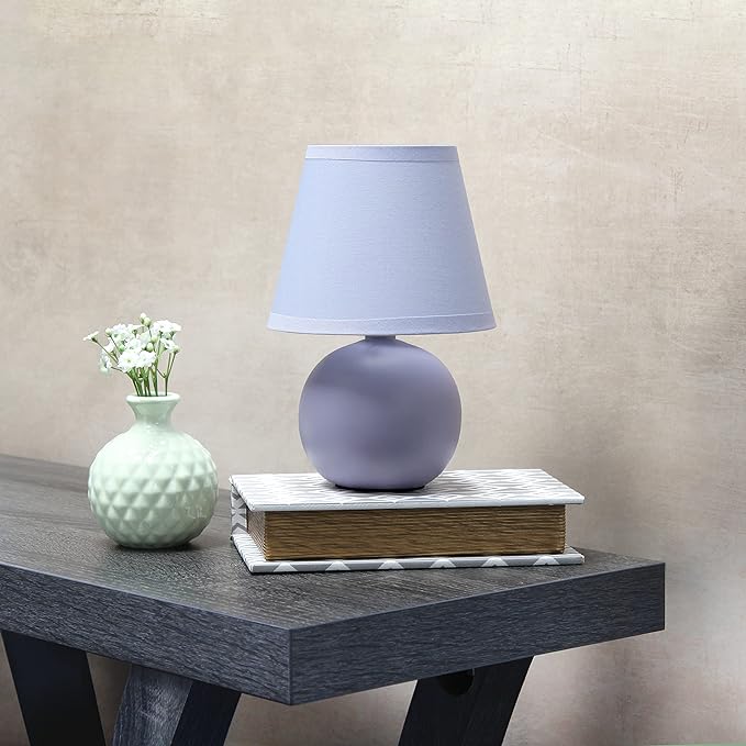 Simple Designs LT2008-PRP Mini Ceramic Globe Table Lamp with Matching Fabric Shade, Purple - LeafyLoom