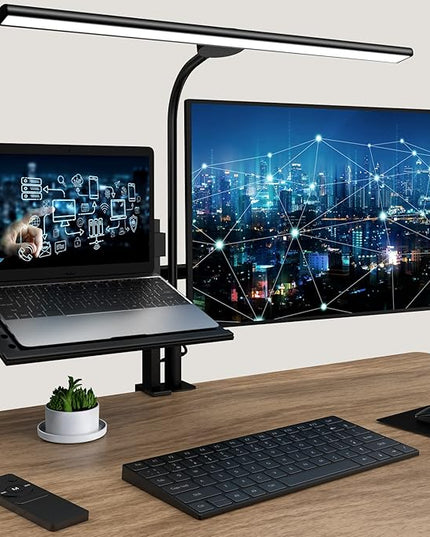 LED Desk Lamp Eye-Caring Architect Task Lamp, 18W LED 3 Modes 6 Brightness, Modern Desk Light for Home Office/Workbench/Monitor, Remote Control and Touch (Black) - LeafyLoom