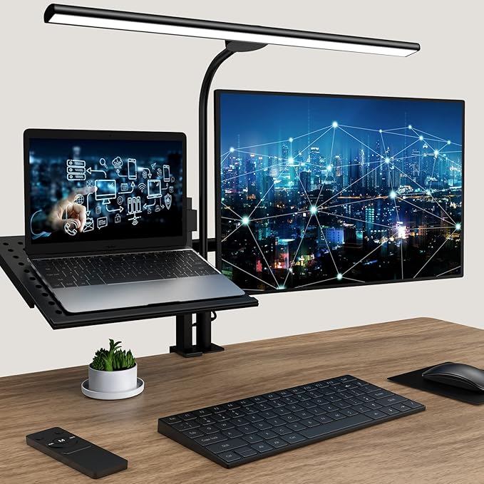 LED Desk Lamp Eye-Caring Architect Task Lamp, 18W LED 3 Modes 6 Brightness, Modern Desk Light for Home Office/Workbench/Monitor, Remote Control and Touch (Black) - LeafyLoom