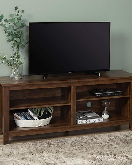 Walker Edison Wren Classic 4 Cubby TV Stand for TVs up to 65 Inches, 58 Inch, Dark Walnut - LeafyLoom