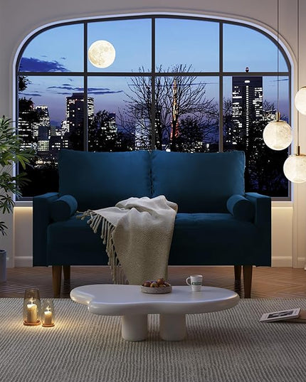 Velvet Furniture for Small, Mid-Century Modern Loveseats for Living Room, Love Seat Couch Sofas, 58 Inches, Space Blue - LeafyLoom