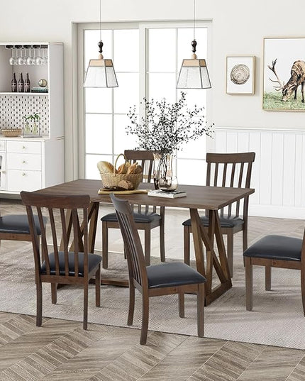 COLAMY Wooden Dining Chairs Set of 2, PU Leather Dining Room Kitchen Side Chair with Spindle High Back and Adjustable Foot Pegs - LightBrown - LeafyLoom