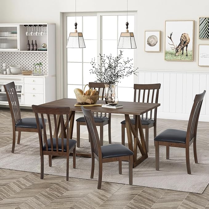 COLAMY Wooden Dining Chairs Set of 2, PU Leather Dining Room Kitchen Side Chair with Spindle High Back and Adjustable Foot Pegs - LightBrown - LeafyLoom