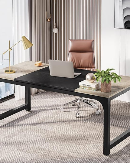 70.8 Inch X-Large Executive Computer office desk, Grey+Black - LeafyLoom