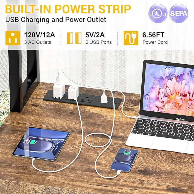 Aheaplus L Shaped Desk with Power Outlet, L Shaped Gaming Desk with Led Light & Hutch, Reversible Home Office Desk, Corner Computer Desk Writing Desk with Monitor Stand & Storage Shelf, Rustic Brown - LeafyLoom