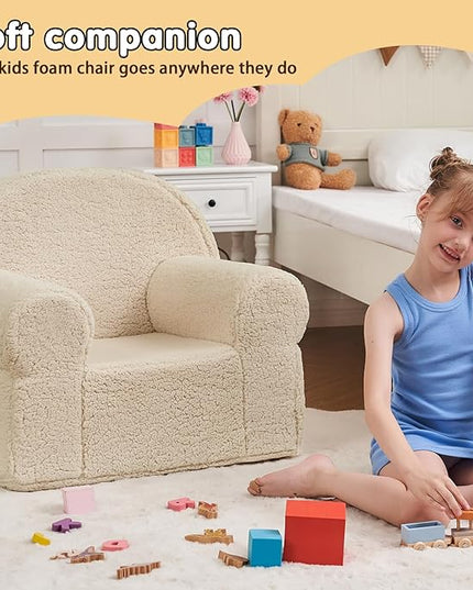 Beige Sherpa Toddler Chair, Soft Kids Plush Chair for Relaxing & Reading, Lightweight Handle Design, Easy to Clean, Removable Cover, Modern Style, 22x20x24 inches, 7.7 pounds - LeafyLoom