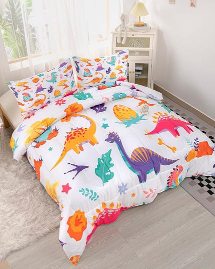 CVHOUSE Dinosaur Bedding Set,Dinosaur Comforter,Dinosaur Comforter Set Twin,Microfiber Quilt Set with 1 Comforter and 2 Pillow Cases- 3 Piece - LeafyLoom