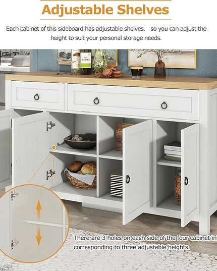 59.1" Retro Style Large Storage Space Sideboard with Flip Door and 1 Drawer,Multifunctional Buffet, w/ 4 Height-Adjustable Cabinets,for Dining, Living Room,Brown+Antique White - LeafyLoom