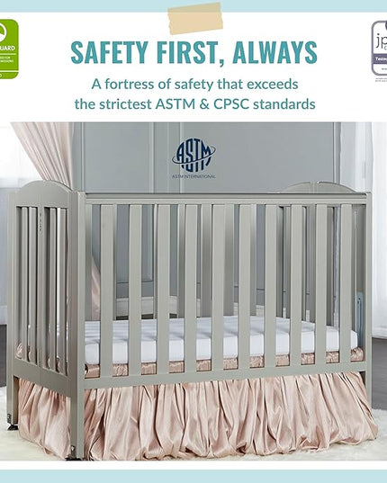 2 in 1 Folding Portable Crib in Cool Grey, Greenguard Gold Certified , 40x26x38 Inch (Pack of 1) - LeafyLoom