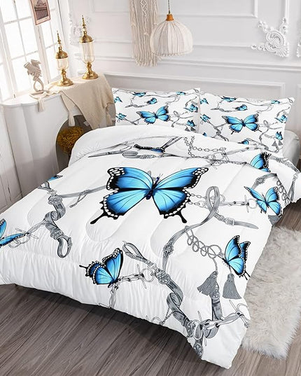 CVHOUSE Butterfly Bedding Set,Butterfly Comforter Full,Butterfly Comforter Set for Girls Kids Teens,Butterflies Quilt Set with 1 Comforter and 2 Pillow Cases- 3 Piece - LeafyLoom