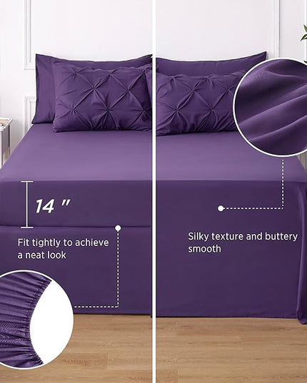 Bedsure Purple Comforter Set Queen - Bed in a Bag Queen 7 Pieces, Pintuck Bedding Sets Purple Bed Set with Comforter, Sheets, Pillowcases & Shams - LeafyLoom