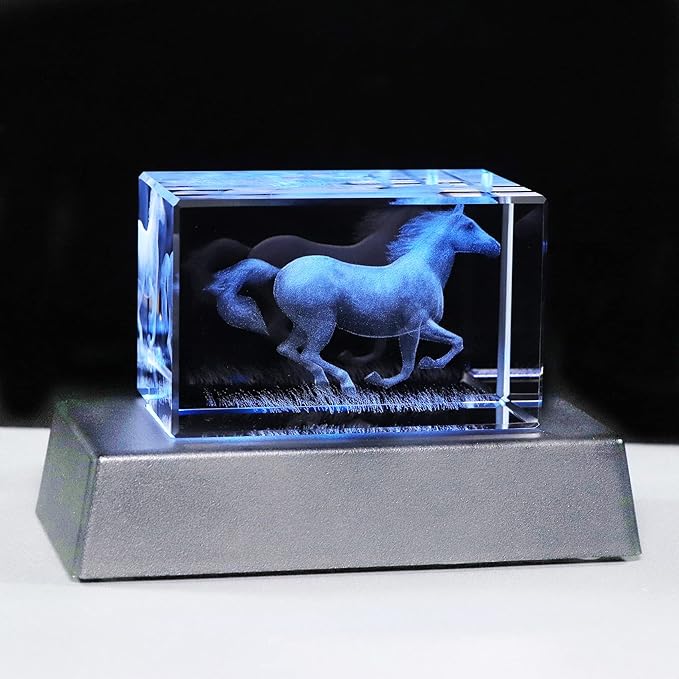 Qianwei Horse Gifts for Girls Women Horse Lovers, 3D Crystal Horse Stuff Glass Figurine Decor for Home Horses Statue Gift Mother Day Birthday for Mom Mother Mama from Daughter Son - LeafyLoom