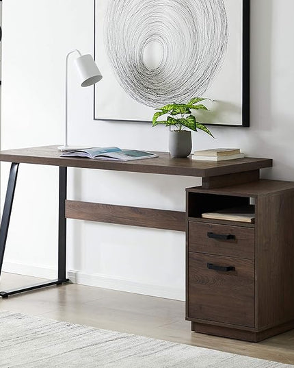 NicBex Laik-DW-00004-DX Desks, 65.3" W x 23.6" D x 30" H, Brown - LeafyLoom