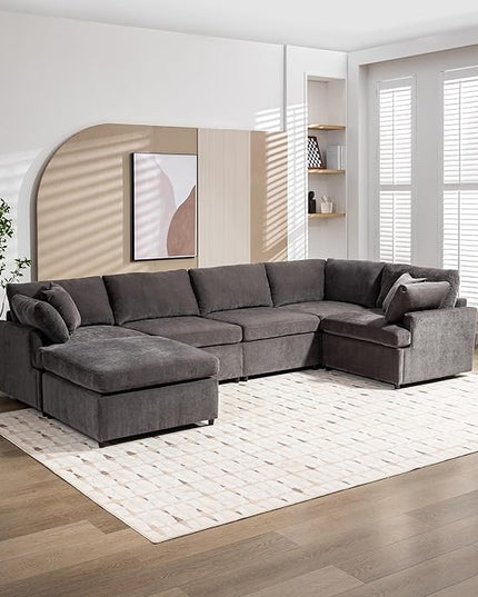 100.4" Modern Large U-Shape Modular Sectional Sofa with Removable Ottomans, Flexible Combination 6-Seater Upholstered Couch for Living Room Apartment Office, Gray, 100.4 Inch - LeafyLoom