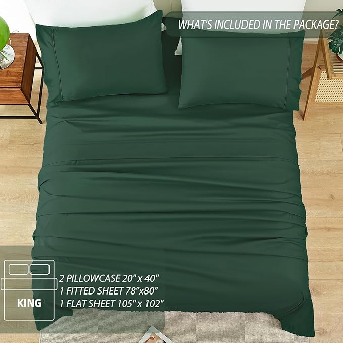 Whitney Home Textile King Sheet Set - 4 Piece Luxury Cooling Bed Sheets for King Size Bed, Silky Soft Sheets 16" Deep Pocket, Hotel Bedding Sheets and Pillowcases, Wrinkle Free Oeko-Tex Sheets - LeafyLoom