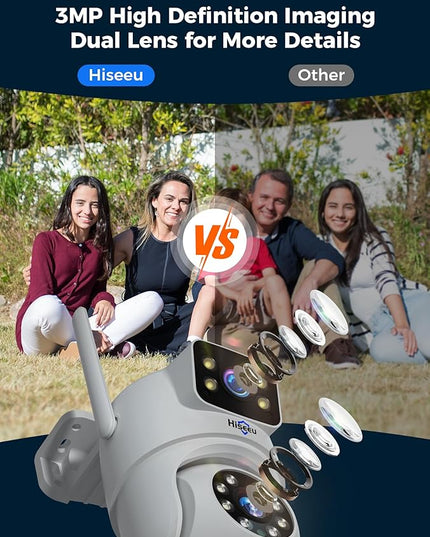 Hiseeu Wireless Security Camera Dual Lens 5G/2.4G WiFi PTZ Camera Outdoor,Power Cord,IP65 Waterproof Motion Tracking,Color Night Version, No-Monthly Fees Works with Wireless Camera System Hiseeu