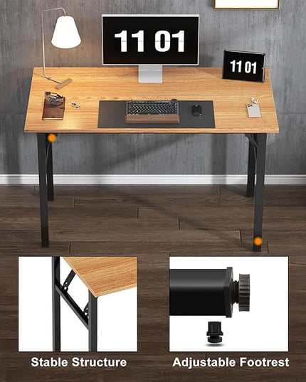 Need Home Office Desk 47 inches Folding Computer Table Workstation No Install, Teak and Black - LeafyLoom