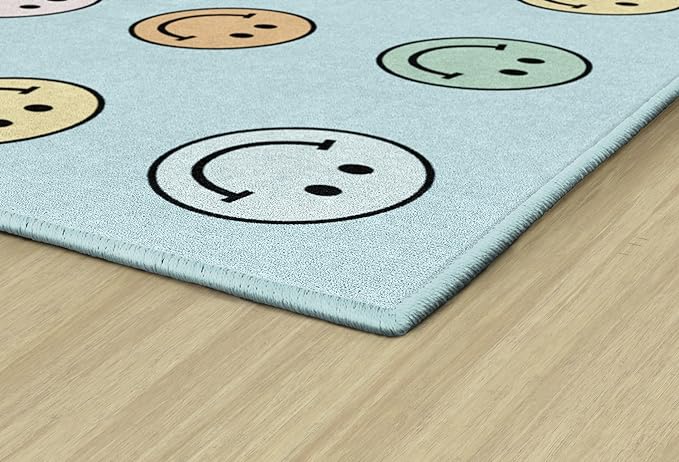 Flagship Carpets Schoolgirl Style Pastel Rainbow Smileys Criss-Cross Applesauce Educational Area Rug for Kids Room, Children's Classroom for Teaching and Playroom, 5' x 7'6", Multi, Seats 20 - LeafyLoom