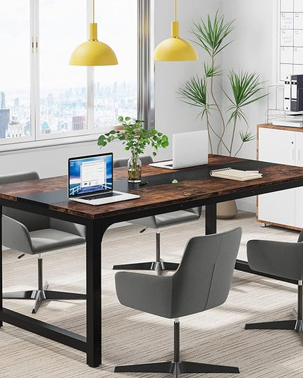 Tribesigns Modern Computer Desk, 63 x 31.5 inch Large Office Desk Computer Table Study Writing Desk Workstation for Home Office, Rustic/Black - LeafyLoom