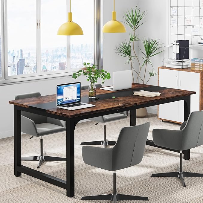 Tribesigns Modern Computer Desk, 63 x 31.5 inch Large Office Desk Computer Table Study Writing Desk Workstation for Home Office, Rustic/Black - LeafyLoom